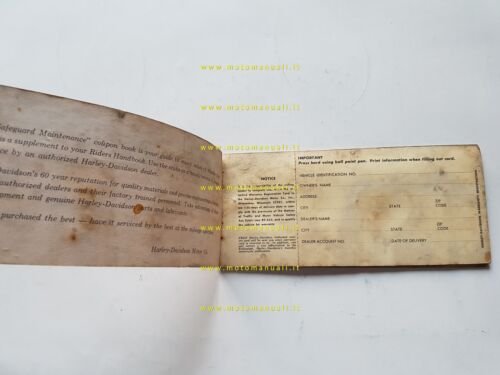 Harley-Davidson libretto garanzia 1969 tutti modelli nuovo originale