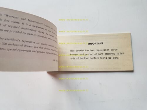 Harley-Davidson libretto garanzia 1974 tutti modelli nuovo originale