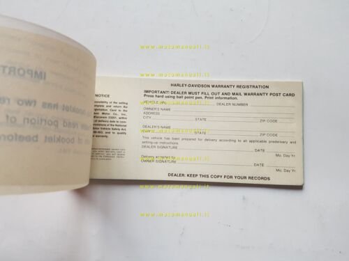 Harley-Davidson libretto garanzia 1974 tutti modelli nuovo originale
