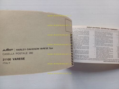 Harley-Davidson libretto garanzia originale nuovo anni 70