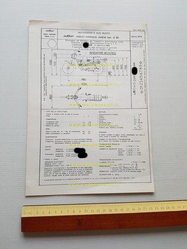 Harley-Davidson Z 90 1974 facsimile scheda omologazione DGM Motorizzazione