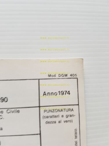 Harley-Davidson Z 90 1974 facsimile scheda omologazione DGM Motorizzazione