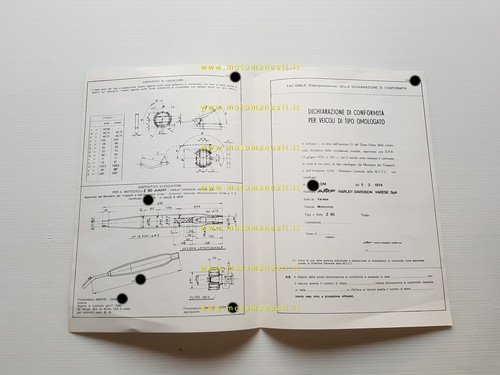 Harley-Davidson Z 90 1974 facsimile scheda omologazione DGM Motorizzazione