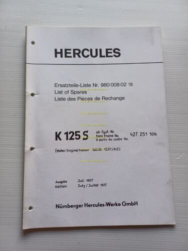 Hercules Sachs K 125 S 1977 catalogo ricambi TELAIO frame …