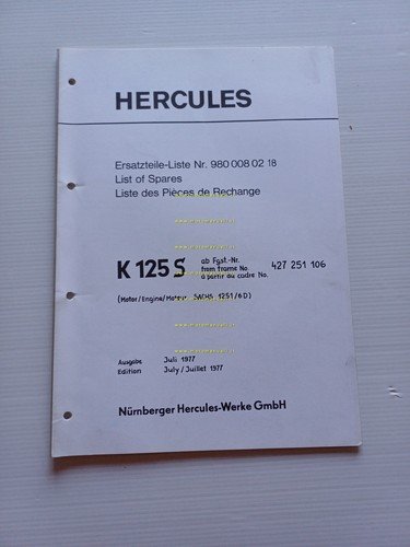 Hercules Sachs K 125 S 1977 catalogo ricambi TELAIO frame …