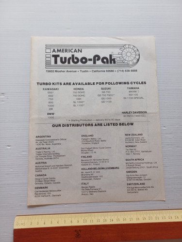 Honda 750 K kit Turbo-Pak 1979 depliant USA originale