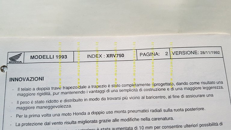 HONDA Africa Twin XRV 750 1993 opuscolo aggiornamento per meccanici …