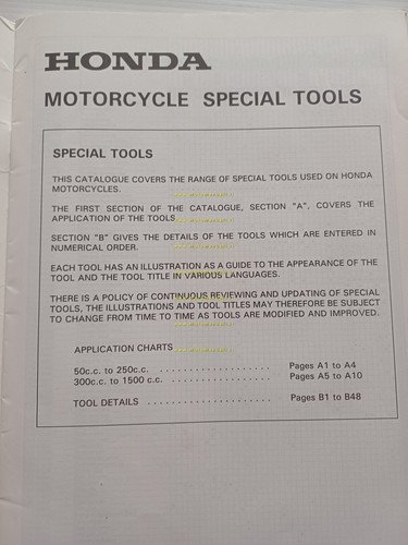 Honda catalogo attrezzi speciali per officina fino 1997 originale inglese