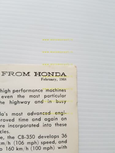 Honda CB 350 - CB 250 1968 depliant originale inglese