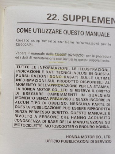 Honda CB 600 F- F II VARIANTI 2000 manuale officina …