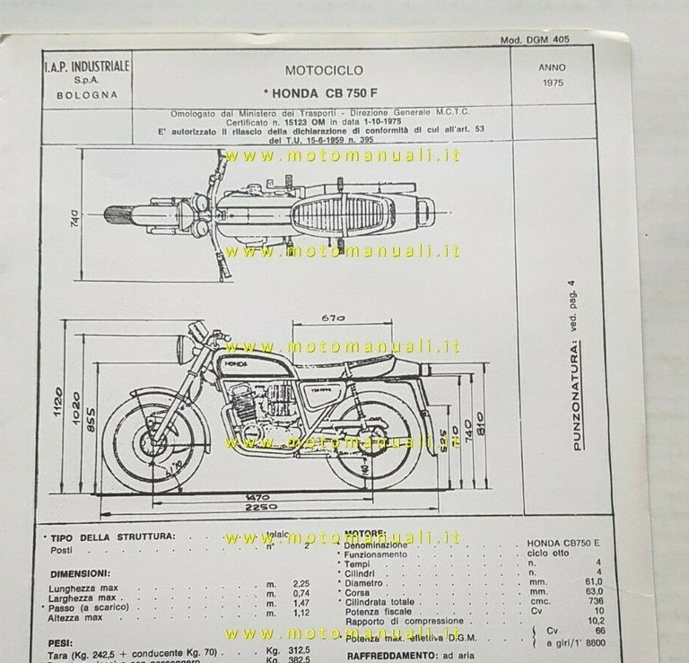 Honda CB 750 F Supersport 1975 scheda omologazione DGM originale …