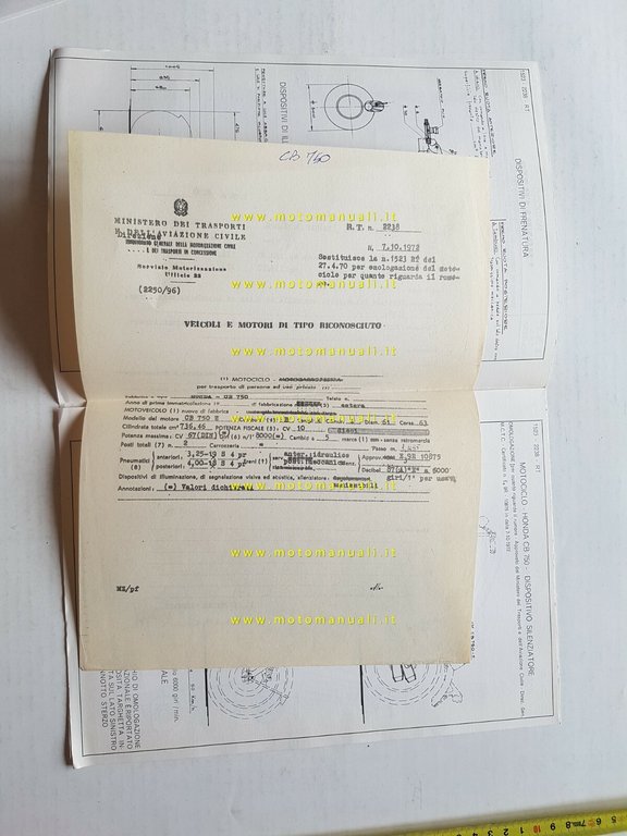 HONDA CB 750 Four 1970 agg.1972 scheda omologazione DGM originale …