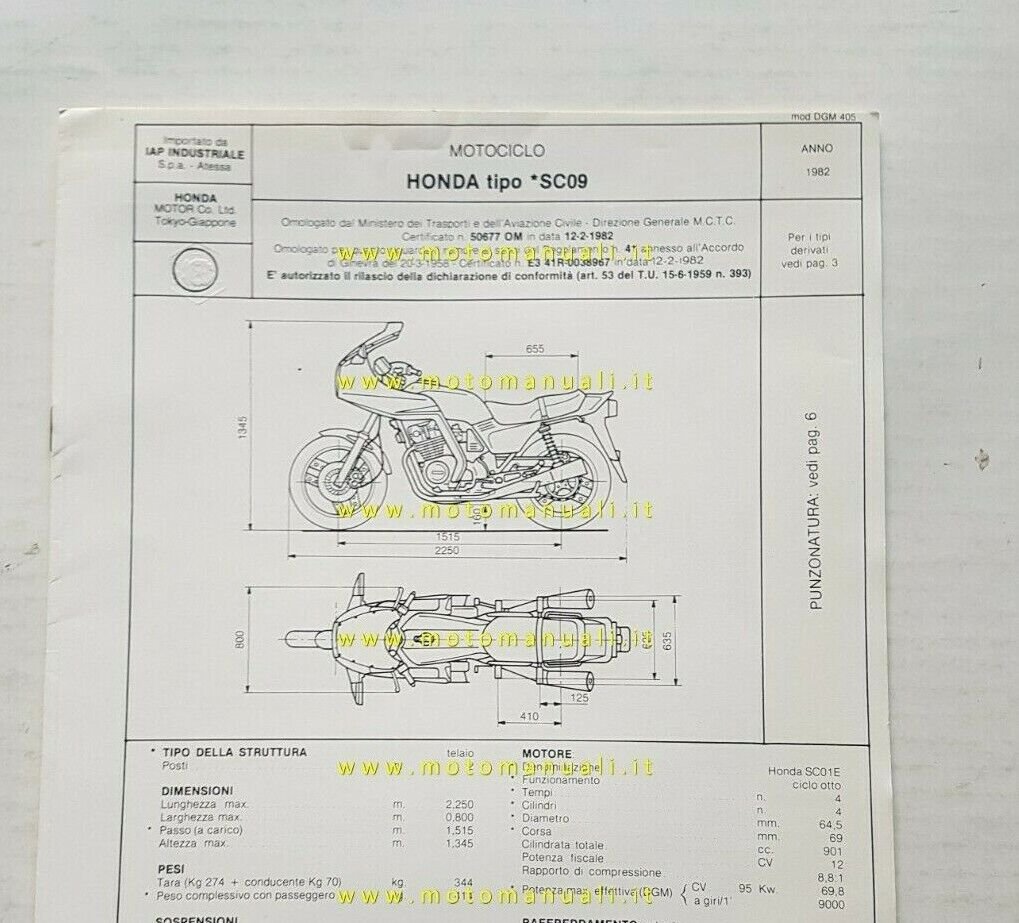 Honda CB 900 F Bol d'Or 1982 scheda omologazione DGM …