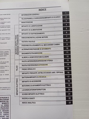 HONDA CBF 500 A 2004 manuale officina ITALIANO originale