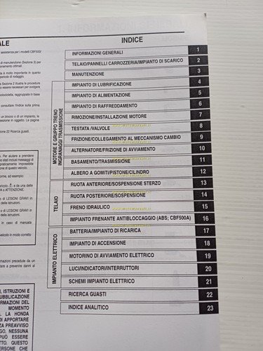 HONDA CBF 500 A 2004 manuale officina ITALIANO originale