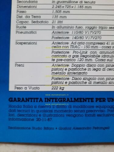 Honda CBR 1000 F 1987-88 depliant italiano moto originale brochure