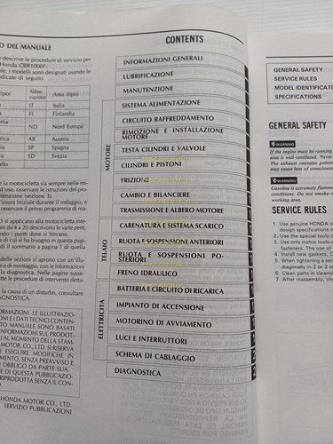 HONDA CBR 1000 F 1987 manuale officina ITALIANO inglese spagnolo …