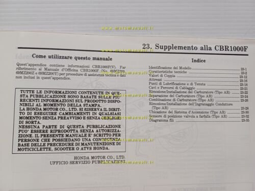 Honda CBR 1000 F VARIANTI 1996 manuale officina ITALIANO originale