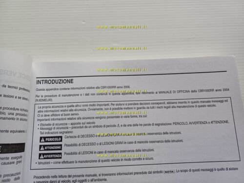 Honda CBR 1000 RR VARIANTI 2006 manuale officina ITALIANO originale