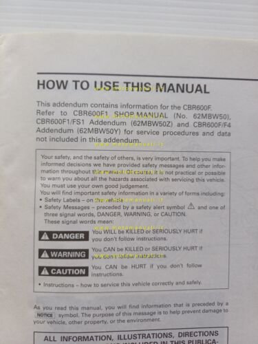 Honda CBR 600 F 2004 aggiornamento SUPPLEMENTO manuale officina originale