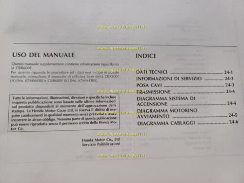 Honda CBR 600 F VARIANTI 1989 manuale officina originale