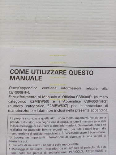 Honda CBR 600 F VARIANTI 2003-04 manuale officina ITALIANO originale