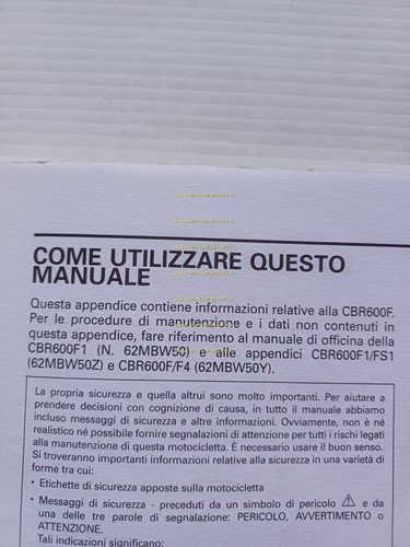 Honda CBR 600 F VARIANTI 2004 manuale officina ITALIANO originale