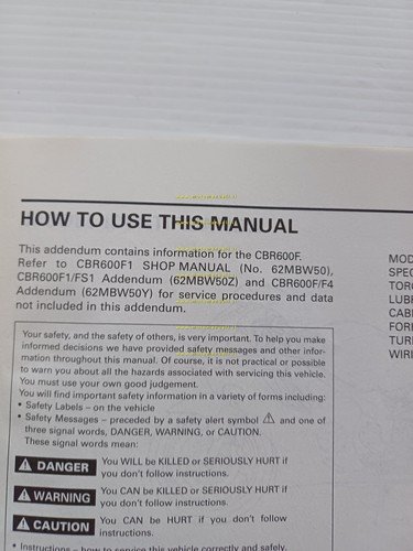 Honda CBR 600 F VARIANTI 2004 manuale officina TESTO INGLESE …