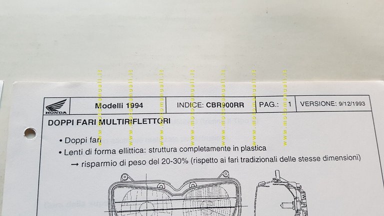 HONDA CBR 900 RR Fireblade 1994 opuscolo aggiornamento per meccanici …