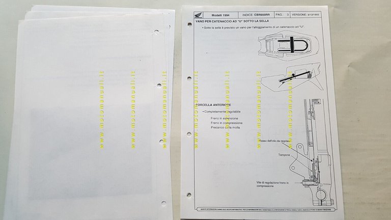 HONDA CBR 900 RR Fireblade 1994 opuscolo aggiornamento per meccanici …