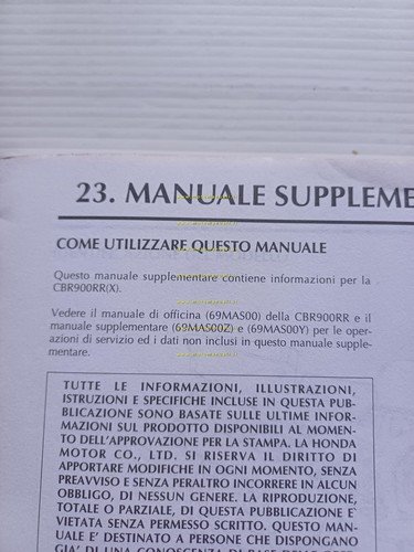 Honda CBR 900 RR Fireblade VARIANTI 1998 manuale officina ITALIANO …