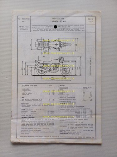 Honda CBX 1000 1980 scheda omologazione DGM Facsimile Motorizzazione