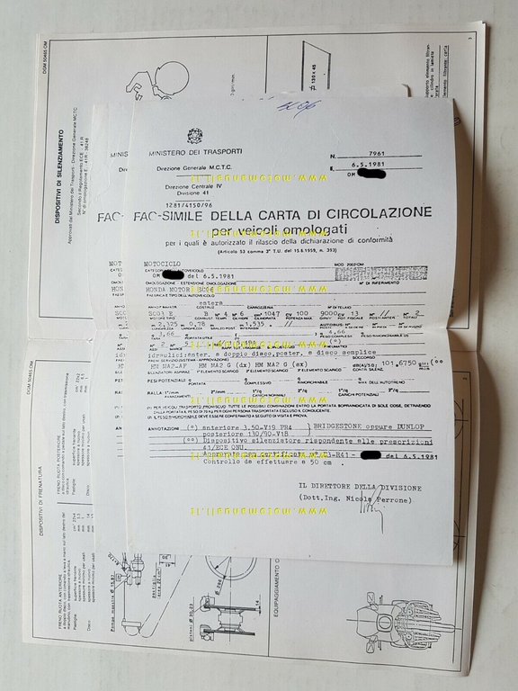 Honda CBX 1000 Pro-Link 1981 facsimile scheda omologazione DGM Motorizzazione