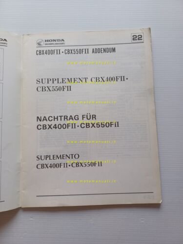Honda CBX 400-550 F II 1982 aggiornamento SUPPLEMENTO manuale officina …