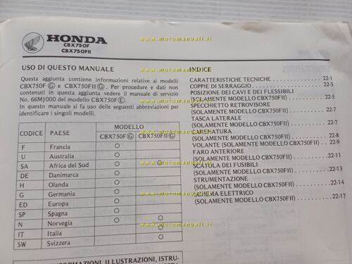 Honda CBX 750 F - F II VARIANTI 1986 manuale …