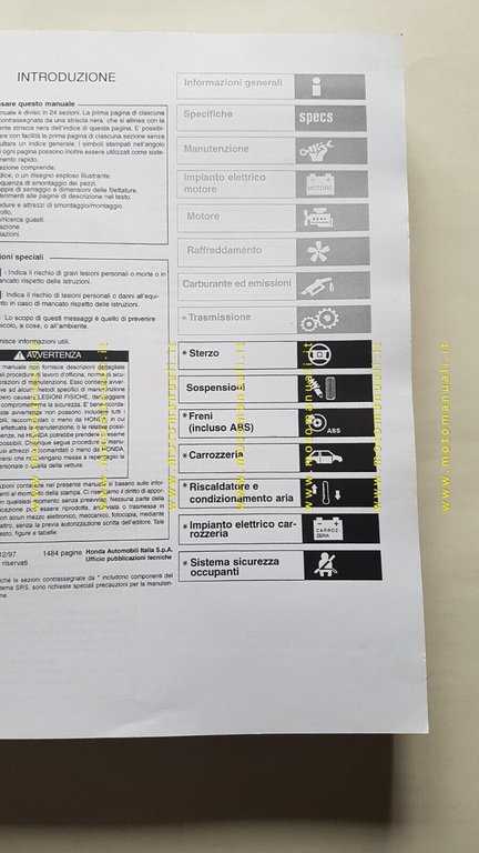 HONDA CIVIC Aero Deck 1998 manuale officina ITALIANO originale Volume …