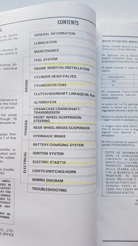 HONDA CMX 450 C 1987 manuale officina originale italiano