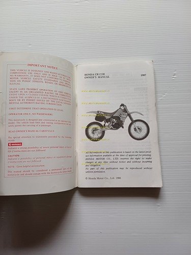 Honda CR 125 Cross 1987 manuale uso manutenzione libretto istruzioni …