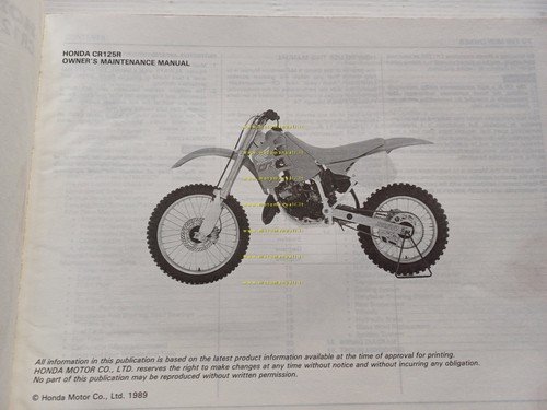 Honda CR 125 R 1989-90 manuale uso officina INGLESE originale