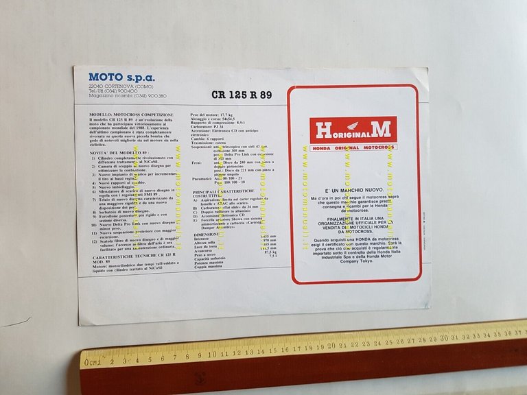 Honda CR 125 R Cross 1989 depliant moto originale ITALIANO …