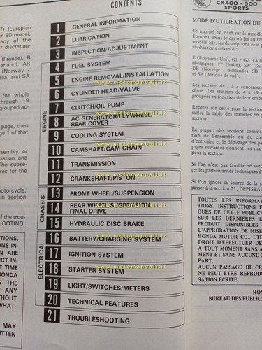HONDA CX 400 - CX 500 Sports 1982 manuale officina …