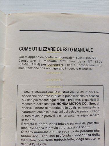 Honda Deauville NT 650 V x VARIANTI manuale officina ITALIANO …