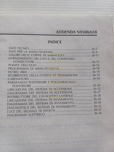 Honda Dominator NX 500-650 VARIANTI 1991 manuale officina originale