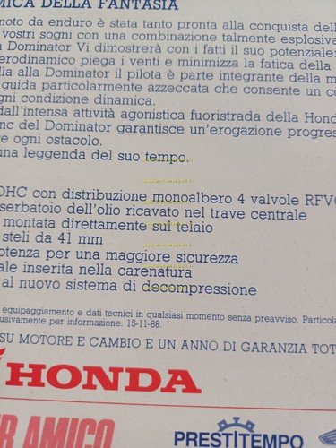 Honda Dominator NX 650 1989 depliant italiano originale