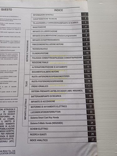 HONDA FORZA 250 (NSS 250 X-EX) 2005 manuale officina italiano …