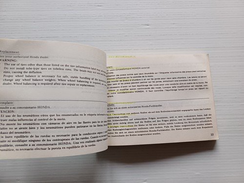 Honda FT 500 1981 manuale uso inglese francese tedesco spagnolo …