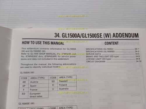 Honda GL 1500 A-SE Gold Wing VARIANTI 1997 manuale officina …