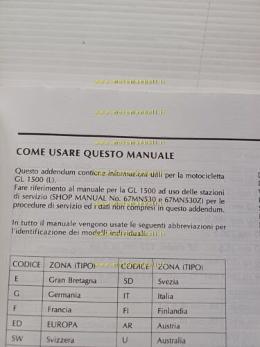 Honda GL 1500 Gold Wing VARIANTI 1989 manuale officina italiano …