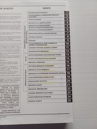 HONDA GL 1800 A GOLD WING 2001 manuale officina ITALIANO …