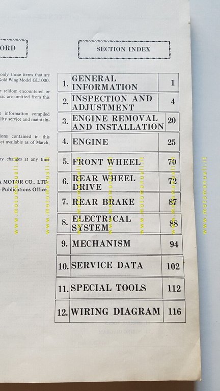 HONDA GOLD WING GL 1000 1975 manuale officina INGLESE originale …